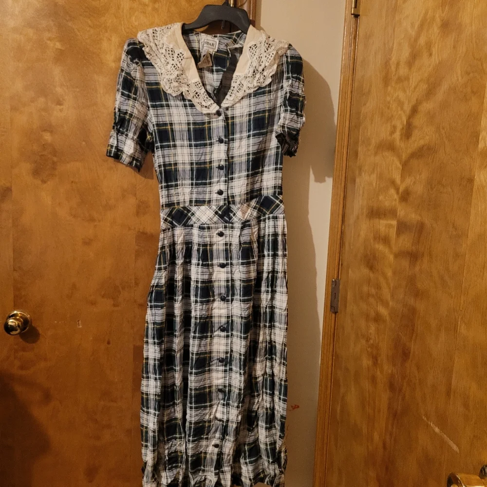 Vintage L.G. Star Womens  Plaid Dress Size 14 BlueWhite NEW - Picture 7 of 11
